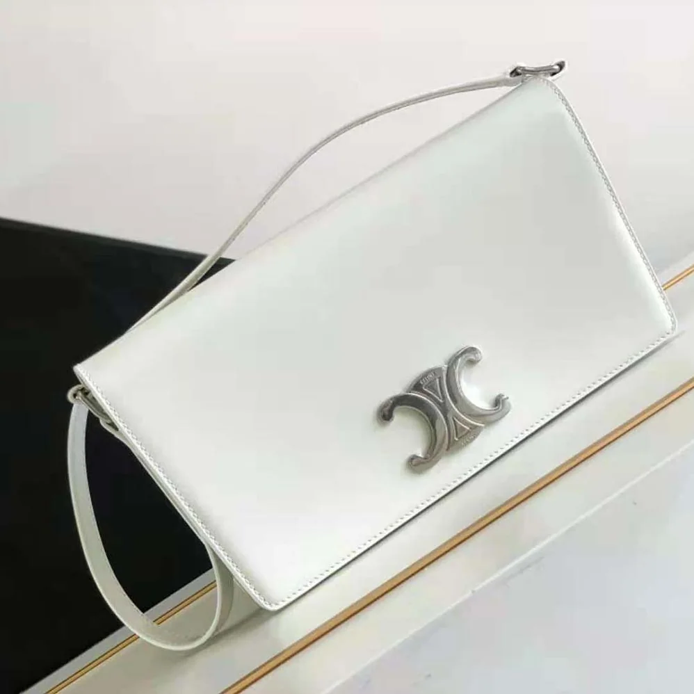 Celine Trapeze Triomphe Bag in Shiny Calfskin for Women in White Celine Trapeze Triomphe Bag in Shiny Calfskin for Women in White