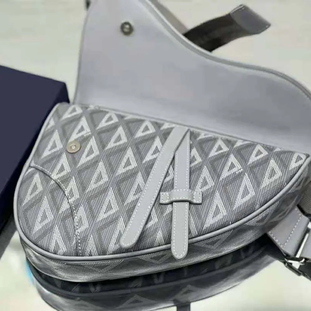 Dior Mini Saddle Bag Dior Gray CD Diamond Canvas and Smooth Calfskin for Men