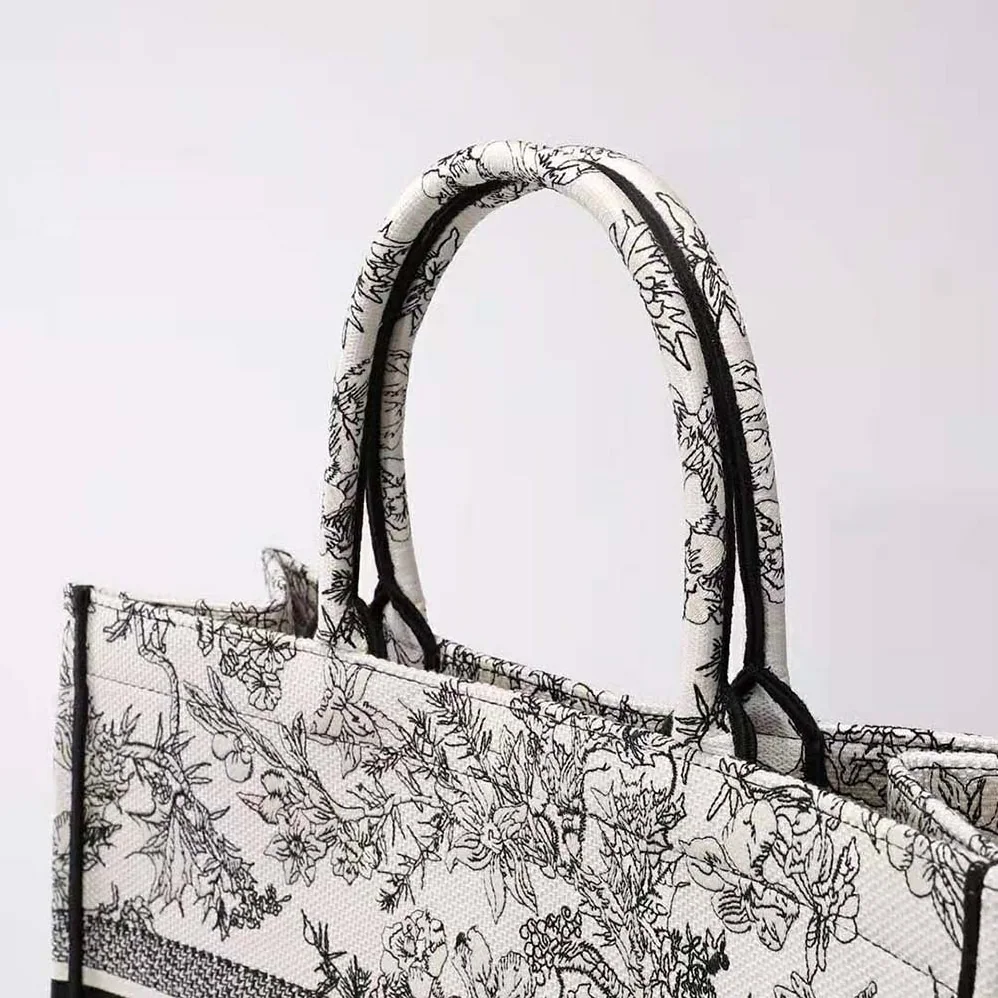 Dior Large Dior Book Tote Blue Toile de Jouy Flowers Embroidery for Women