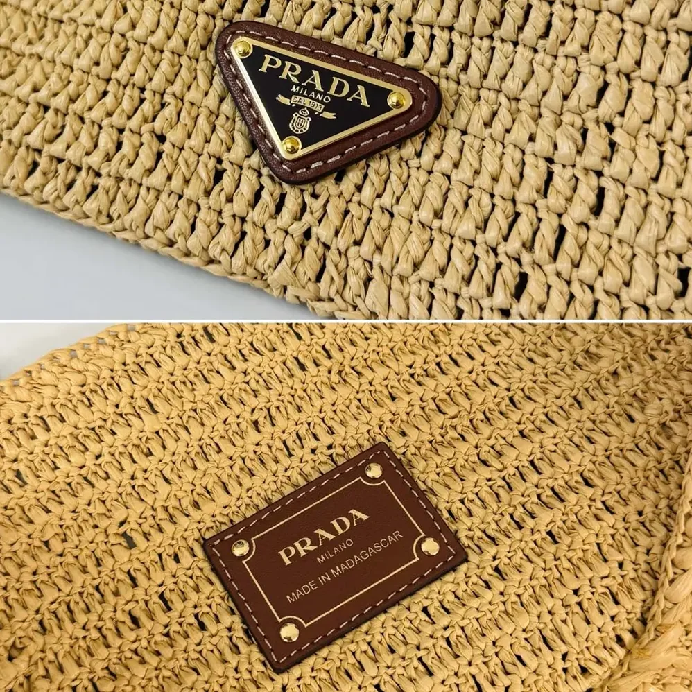 Prada Large Crochet Tote Bag with Leather Details for Women in Natural Prada Large Crochet Tote Bag with Leather Details for Women in Natural