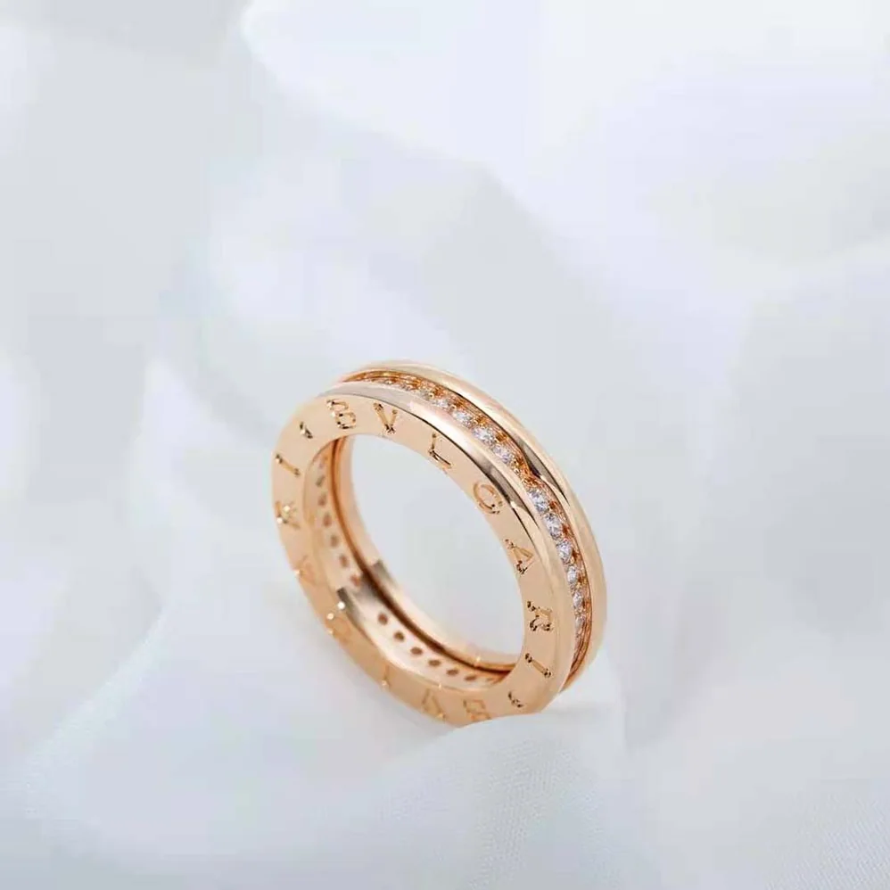 Bvlgari B.zero1 One-Band Ring in 18 KT Rose Gold Set with Pave Diamonds on the Spiral for Women