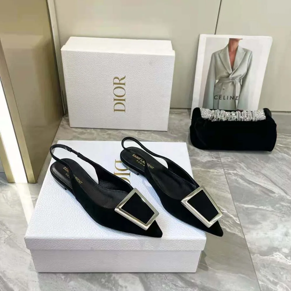 Saint Laurent YSL Maxine Slingback Flats in Crepe De Chine for Women