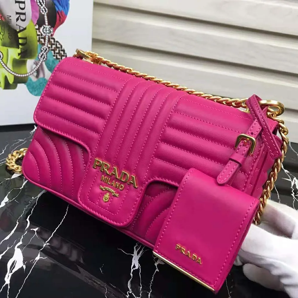 Prada Medium Leather Prada Diagramme Bag for Women in Rose