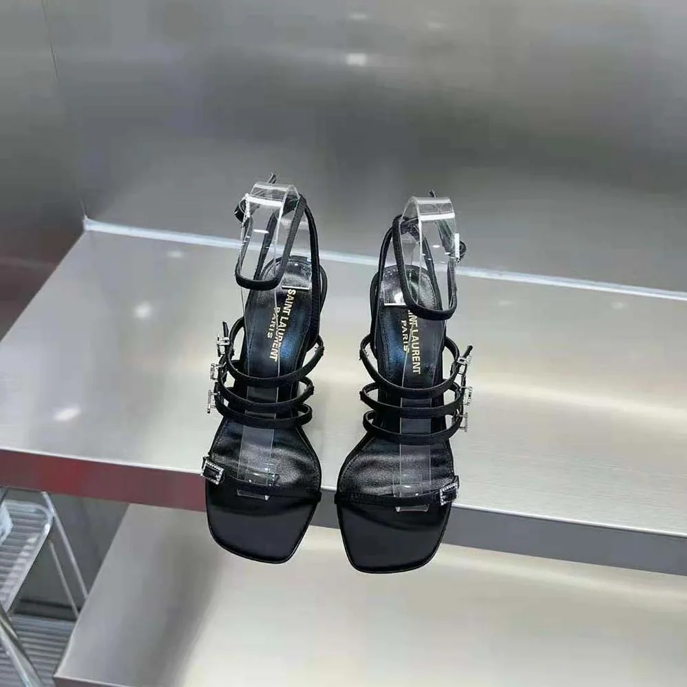 Saint Laurent YSL Jerry Sandals in Crepe Satin and Rhinestones for Women Saint Laurent YSL Jerry Sandals in Crepe Satin and Rhinestones for Women