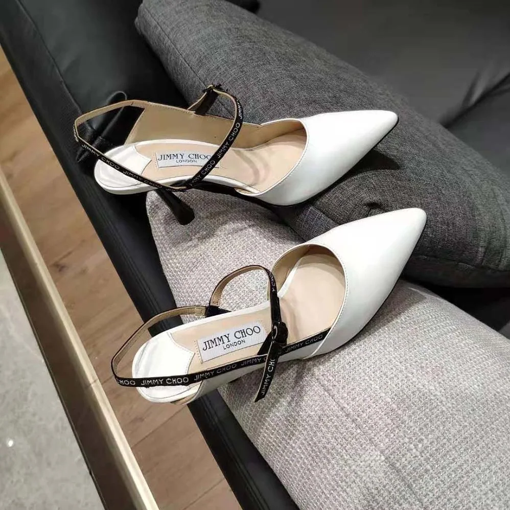 Jimmy Choo Ray 65 Latte Nappa Leather Pointed Pumps with Logo for Women in Woven Ribbon Jimmy Choo Ray 65 Latte Nappa Leather Pointed Pumps with Logo for Women in Woven Ribbon