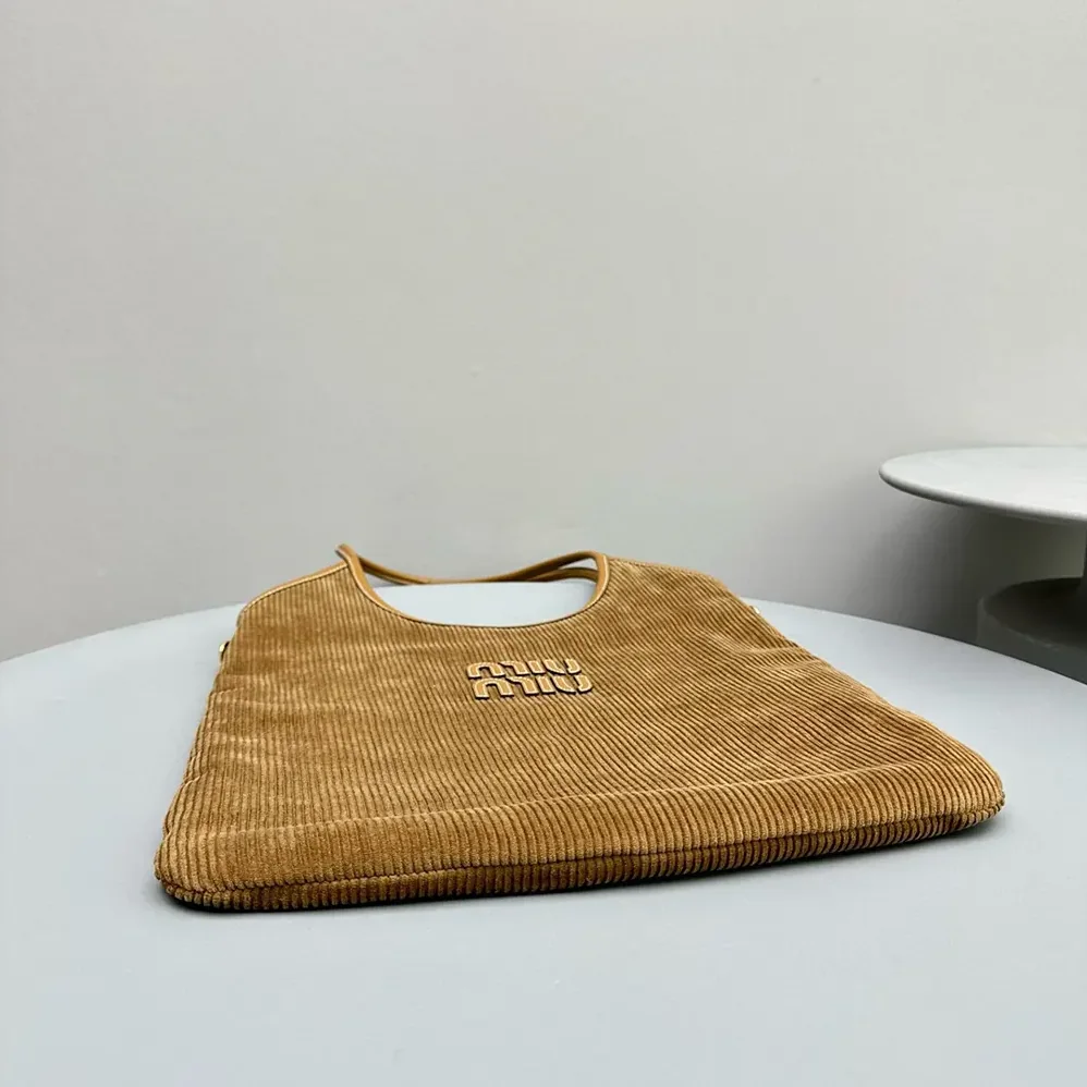 Miu Miu IVY Corduroy Bag with Leather Lettering Logo for Women in Brown Miu Miu IVY Corduroy Bag with Leather Lettering Logo for Women in Brown