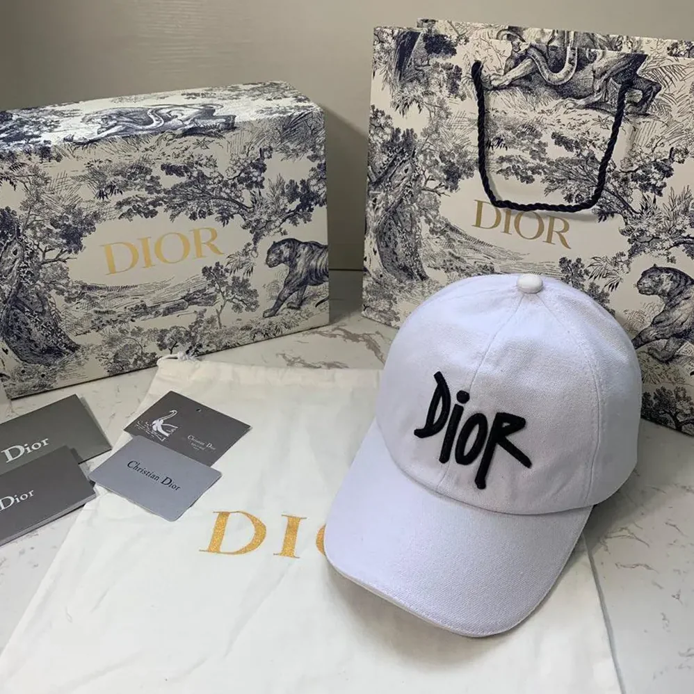 Dior Stussy Embroidered Logo Hat White Cotton Canvas for Unisex