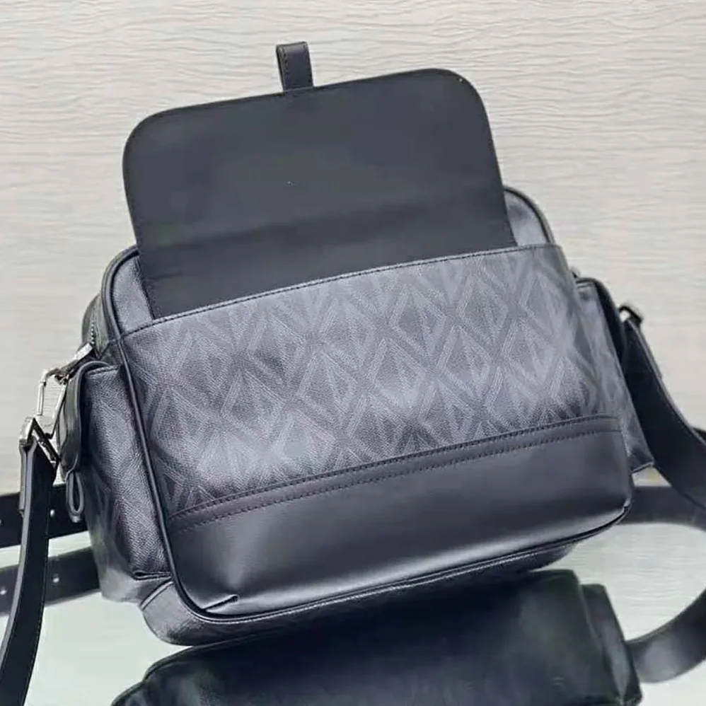 Dior Hit the Road Messenger Pouch Black CD Diamond Canvas and Smooth Calfskin for Men