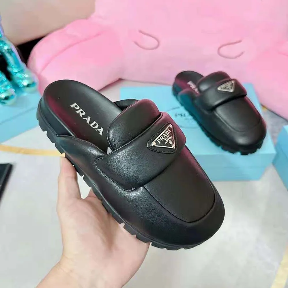 Prada Soft Padded Nappa Leather Sabots for Women in Black