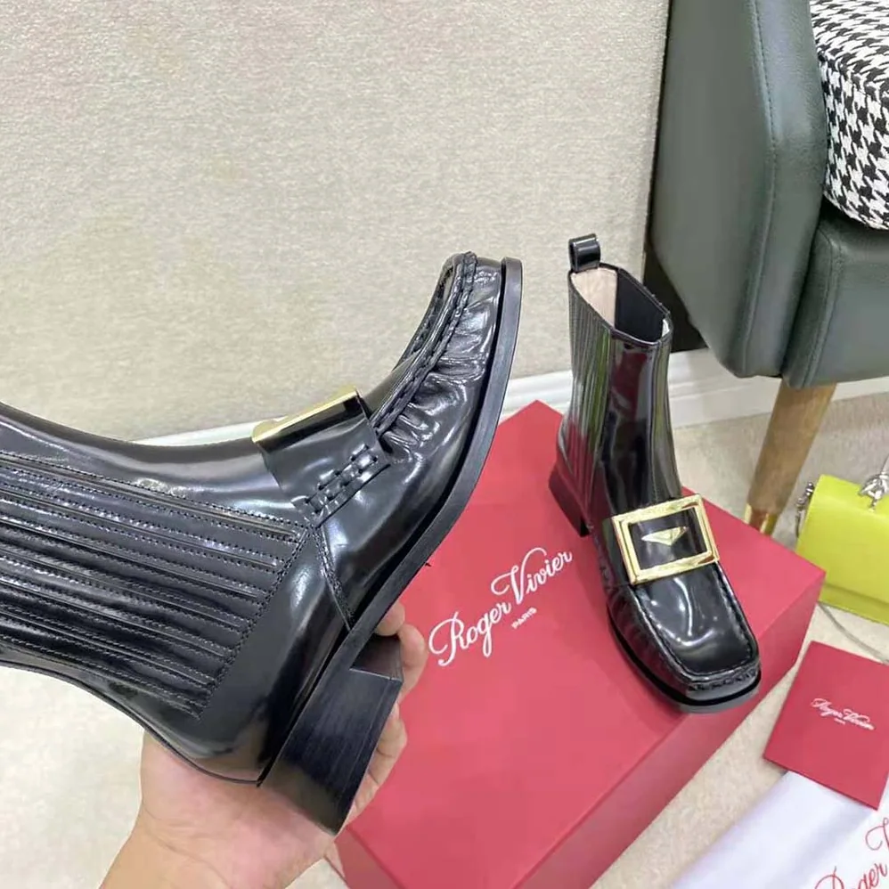 Roger Vivier Preppy Viv' Metal Buckle Chelsea Booties in Patent Leather for Women Roger Vivier Preppy Viv' Metal Buckle Chelsea Booties in Patent Leather for Women