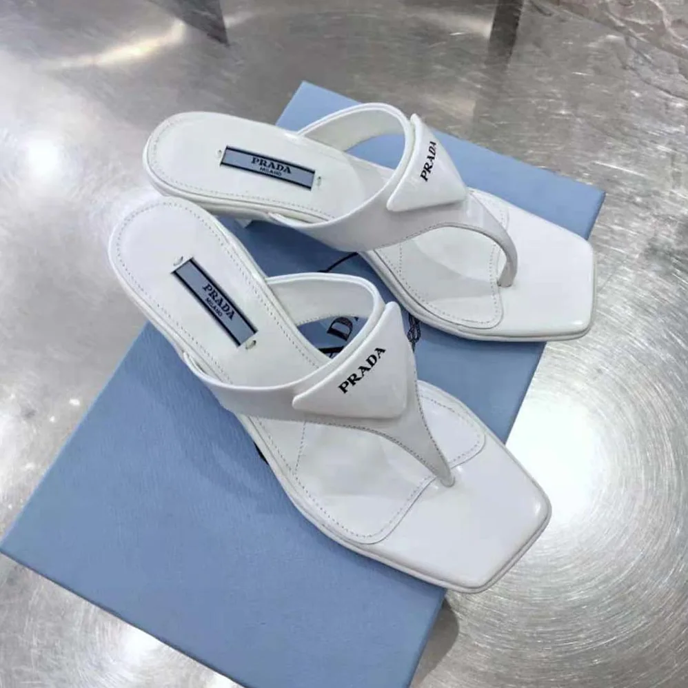 Prada Brushed Leather High-heeled Thong Sandals for Women in White