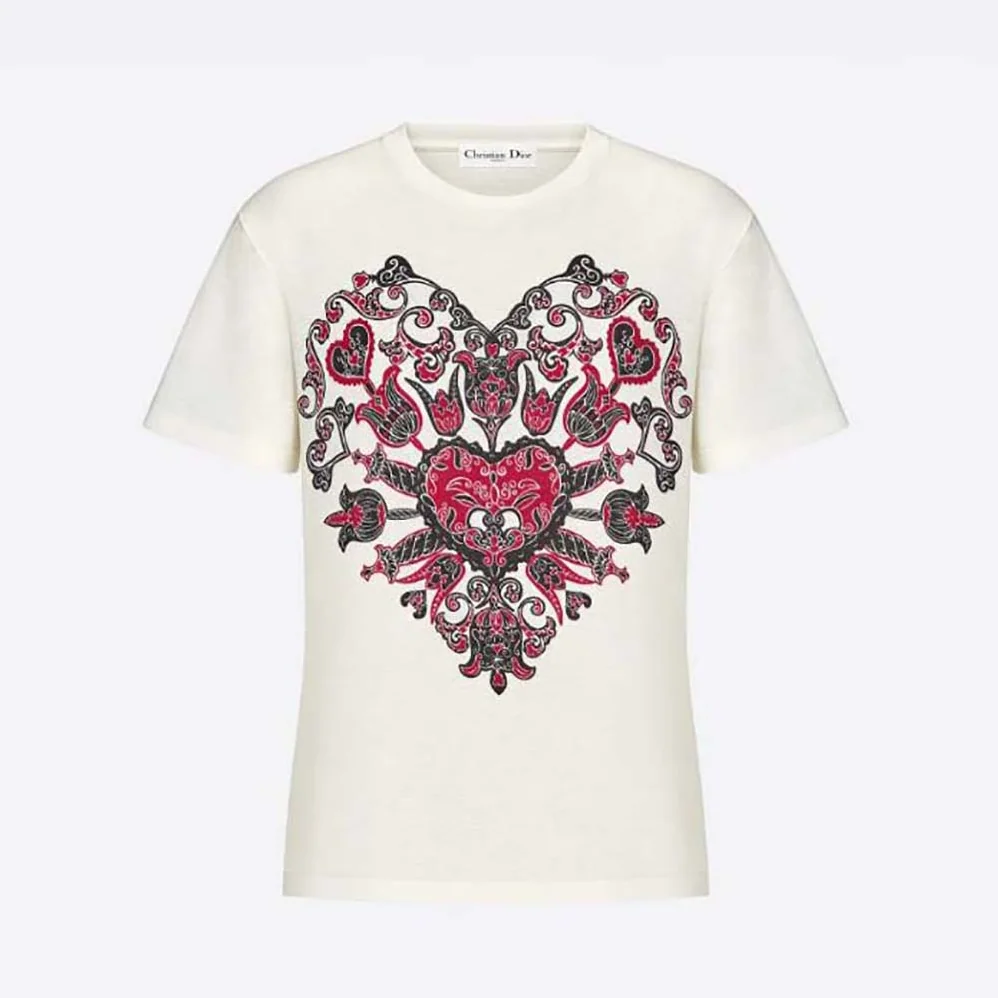 Dior T-Shirt Ecru Cotton Jersey and Linen with Dior Bandana Motif for Women