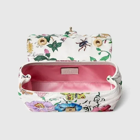 Gucci Marmont Mini Shoulder Bag / White in Multicolor Flora Gold Hardware