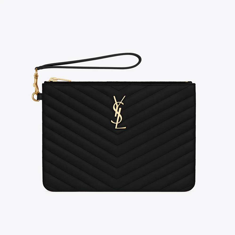 Saint Laurent YSL Monogram A5 Pouch in Matelasse Leather for Women in Black Saint Laurent YSL Monogram A5 Pouch in Matelasse Leather for Women in Black