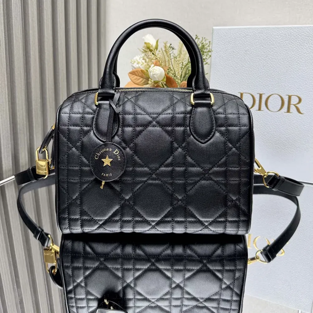 Dior Dior Groove 25 Bag Black Macrocannage Calfskin for Women
