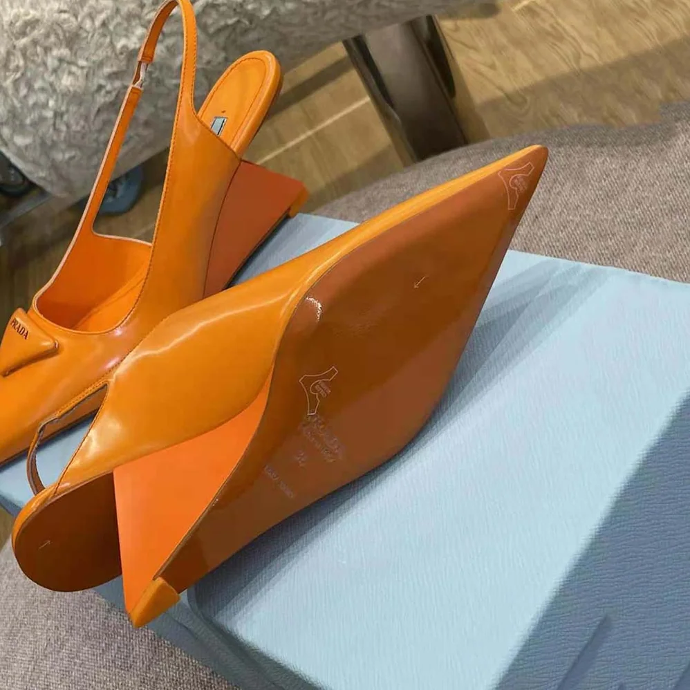 Prada Brushed Leather Slingback Pumps in 65mm Heel Height for Women in Orange Prada Brushed Leather Slingback Pumps in 65mm Heel Height for Women in Orange