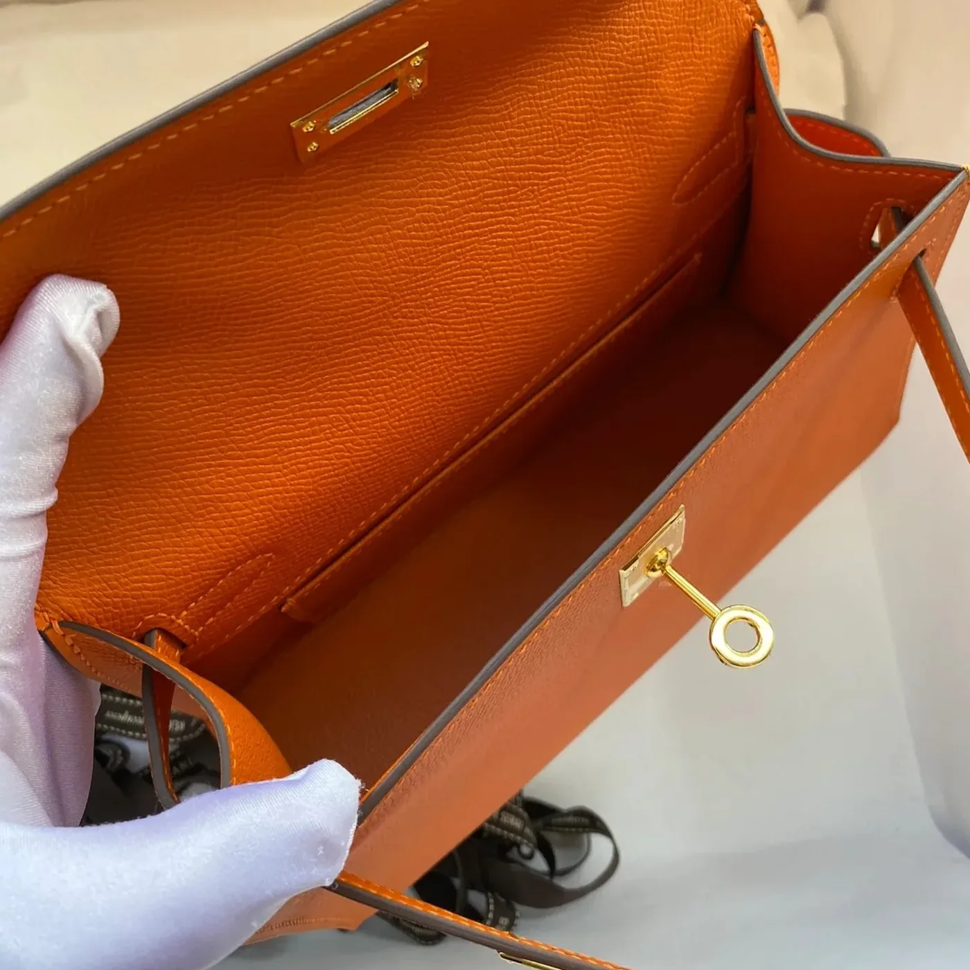 Hermes Kelly Pochette Top Handle Bag in Orange Epsom Gold Hardware