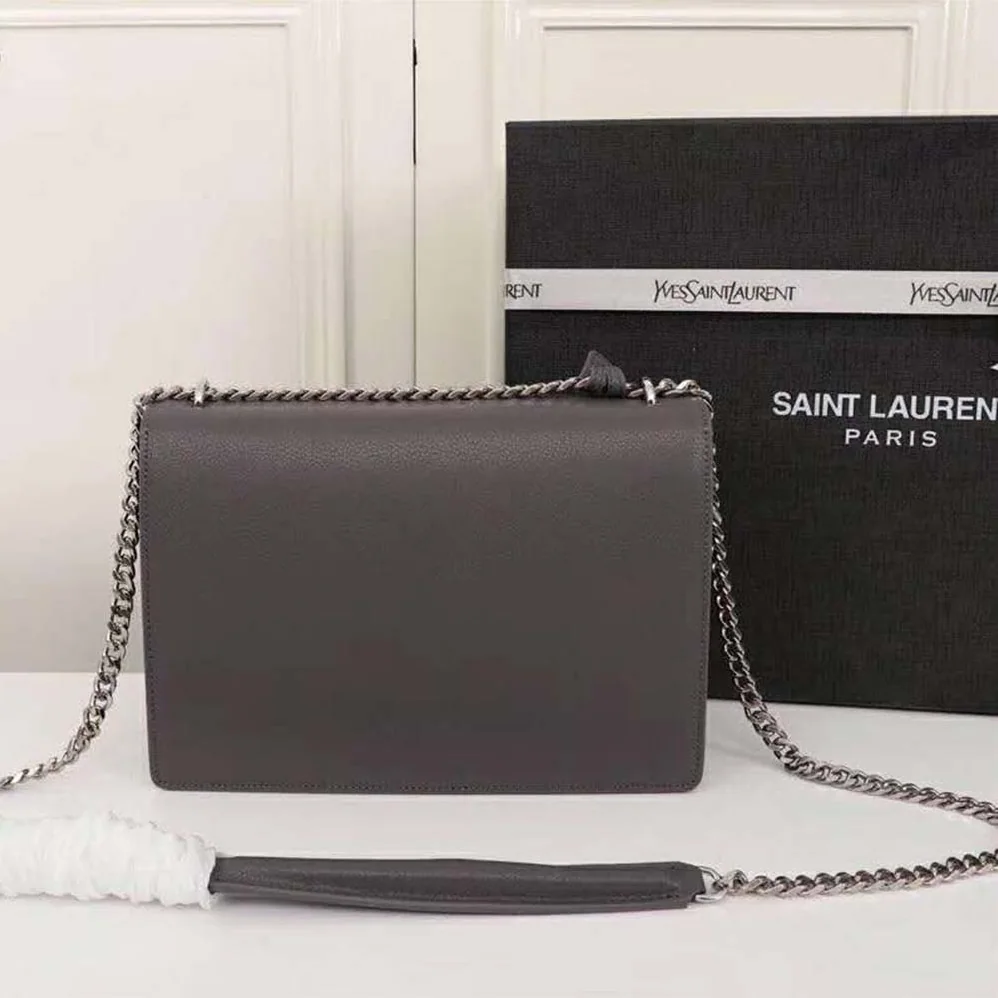 Saint Laurent YSL Medium Sunset Bag in Calfskin Leather in Grey