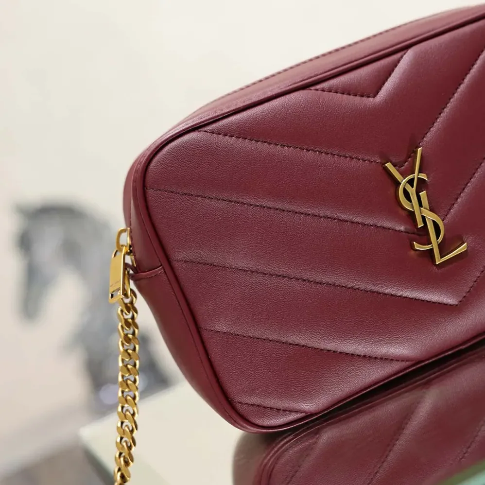 Saint Laurent YSL Loulou Camera Bag In Matelassé Lambskin for Women in Rouge Cabernet Saint Laurent YSL Loulou Camera Bag In Matelassé Lambskin for Women in Rouge Cabernet