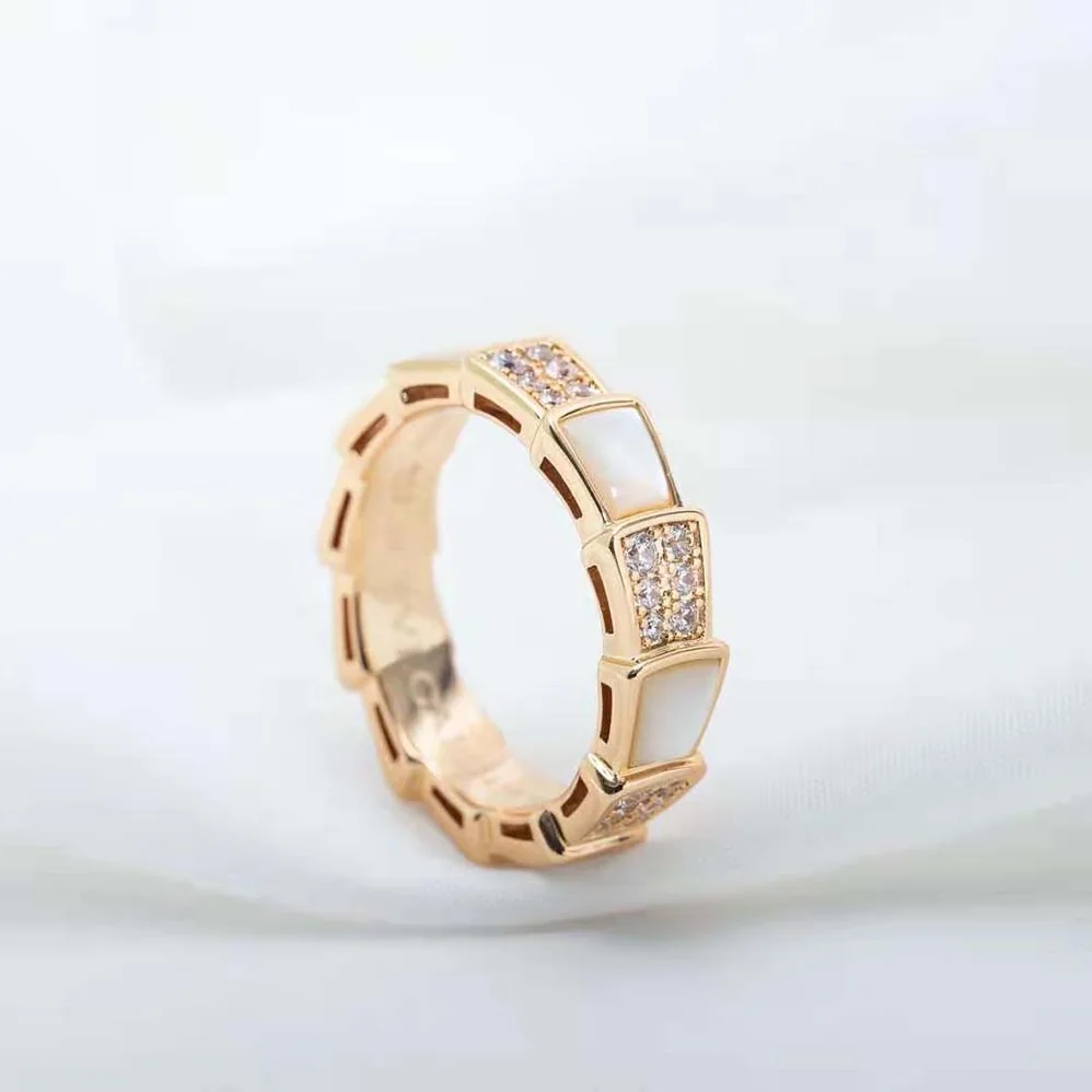 Bvlgari Serpenti Viper Band Ring in 18 KT Rose Gold for Women in White