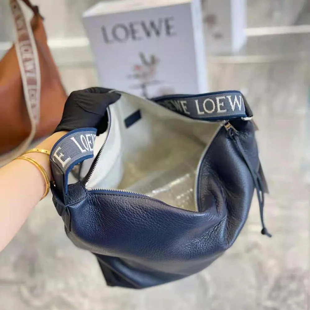 Loewe Cubi Crossbody Bag in Supple Smooth Calfskin and Jacquard for Women in Navy Loewe Cubi Crossbody Bag in Supple Smooth Calfskin and Jacquard for Women in Navy