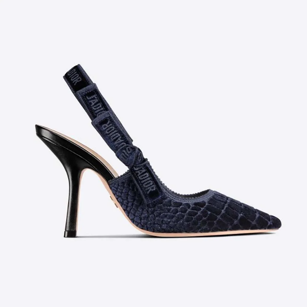Dior J'Adior Slingback Pump Deep Crocodile-Effect Embroidered Velvet for Women in Blue