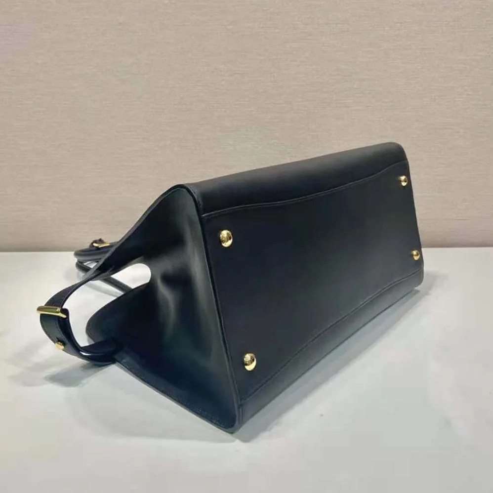 Prada Large Leather Tote Bag with Buckles for Women in Black Prada Large Leather Tote Bag with Buckles for Women in Black