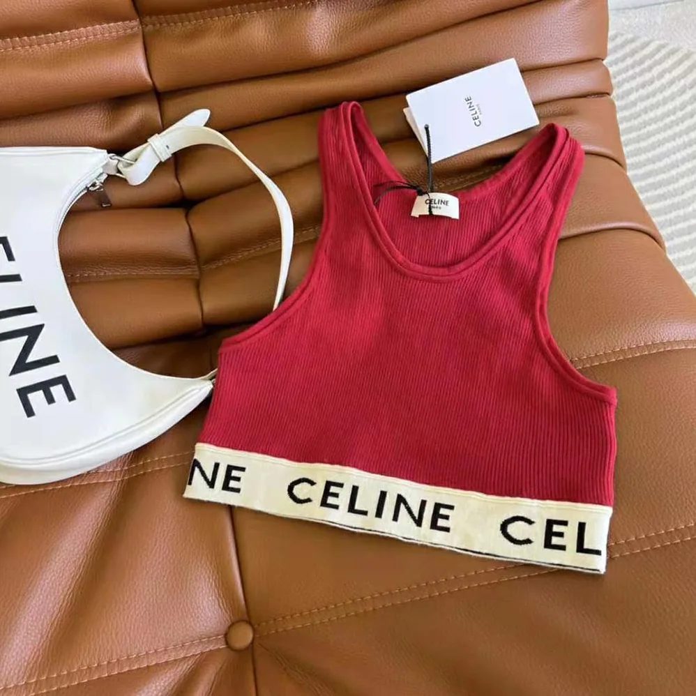 Celine Athletic Knit Bra Top for Women in Red Celine Athletic Knit Bra Top for Women in Red