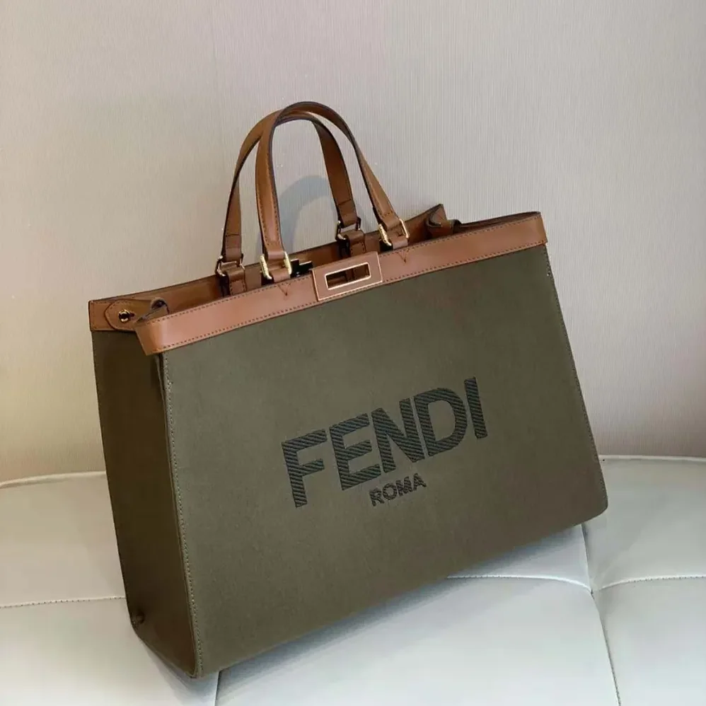Fendi Peekaboo X-Tote Embroidered Neutral Canvas Bag for Women