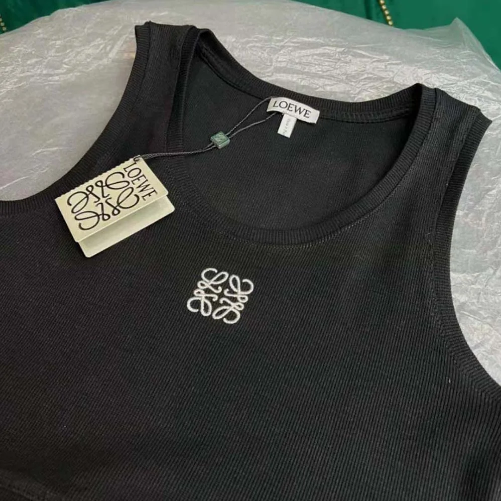 Loewe Cropped Anagram Tank Top in Cotton for Women in Black Loewe Cropped Anagram Tank Top in Cotton for Women in Black