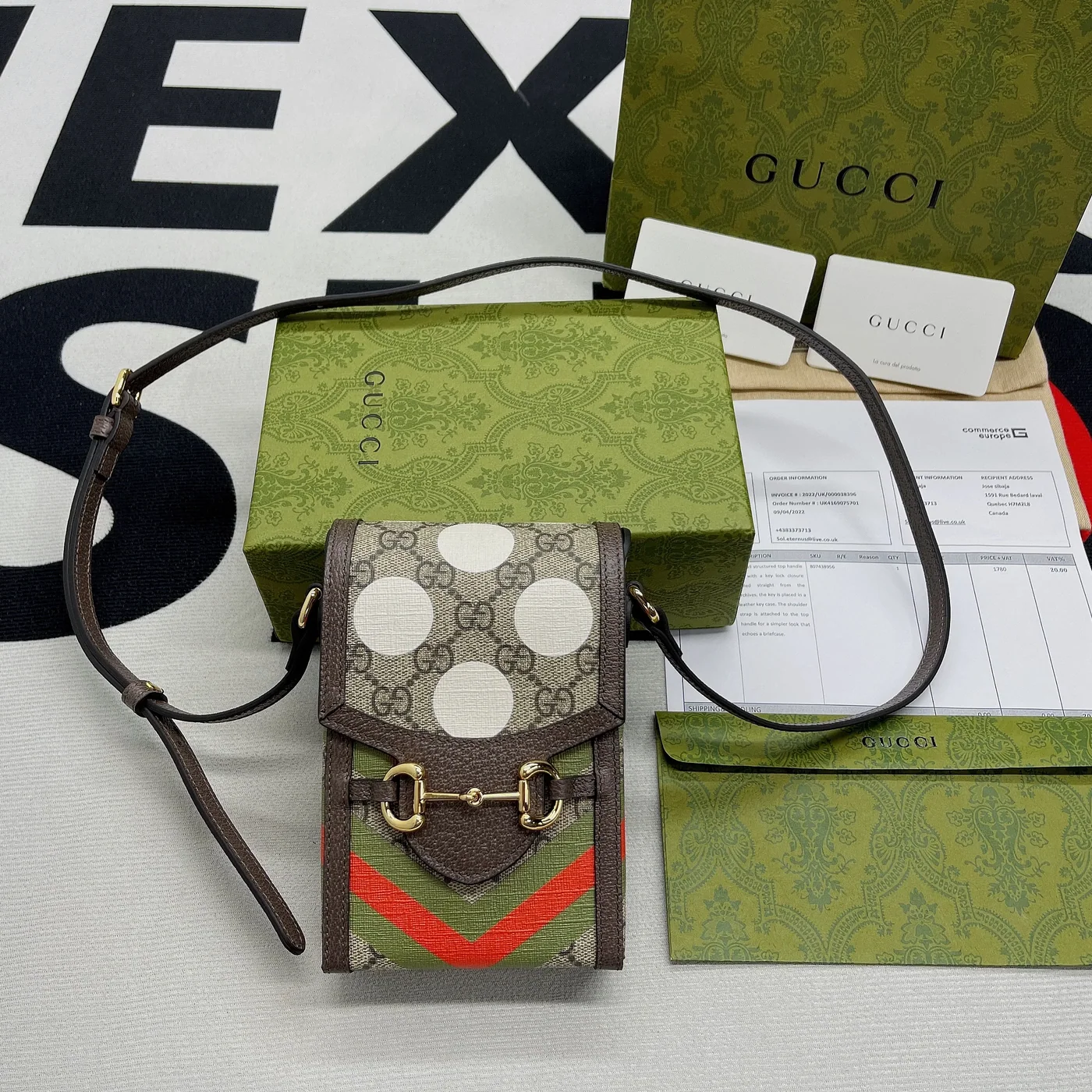 Gucci Horsebit 1955 Mini Bag / Beige/ Ebony GG Supreme Canvas With Geometric Print Gucci Horsebit 1955 Mini Bag / Beige/ Ebony GG Supreme Canvas With Geometric Print