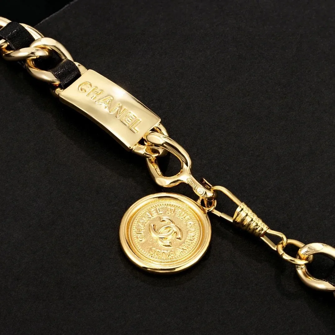 Chanel Iconic Chain Link With Black Leather And Coin Charm
