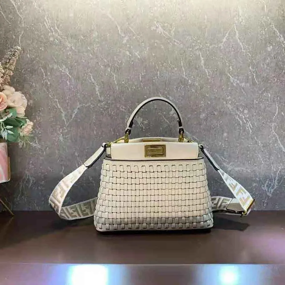 Fendi Peekaboo Mini Beige Braided Leather Bag for Women Fendi Peekaboo Mini Beige Braided Leather Bag for Women