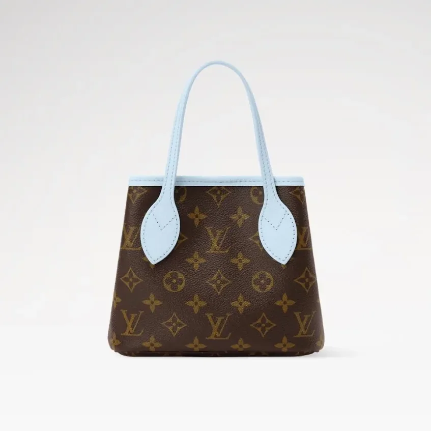 Louis Vuitton Neverfull Bandouliere Inside Out BB Tote Bag / Monogram Sky Blue Gold Hardware