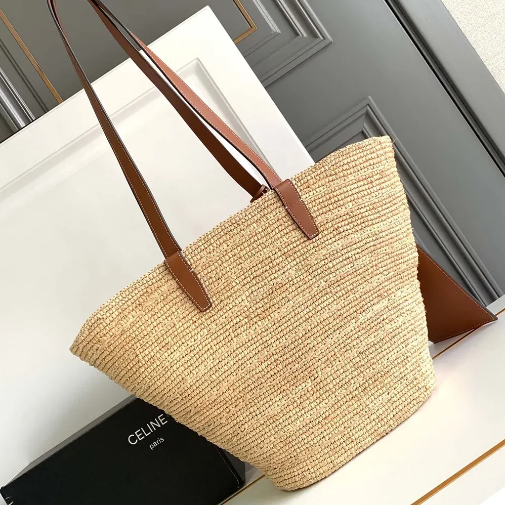 Celine Medium Supple Celine Classic Panier In Raffia And Calfskin for Women Celine Medium Supple Celine Classic Panier In Raffia And Calfskin for Women