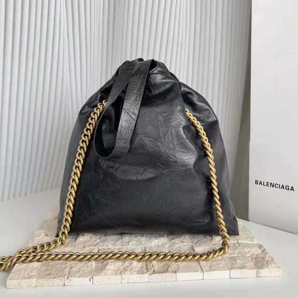 Balenciaga Crush Small Tote Bag in Black Crushed Calfskin for Women