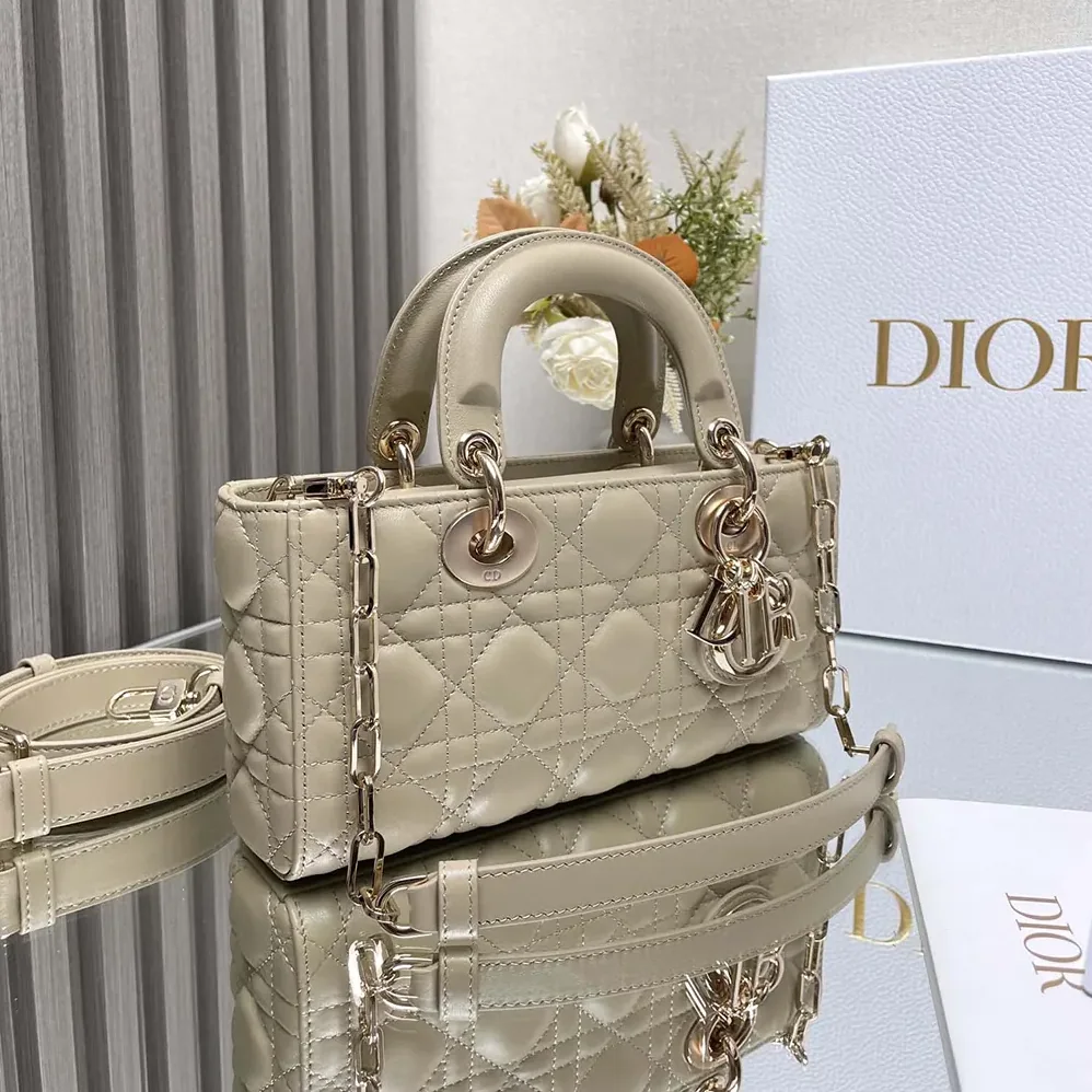 Dior Small Lady D-Joy Bag Biscuit Cannage Lambskin for Women