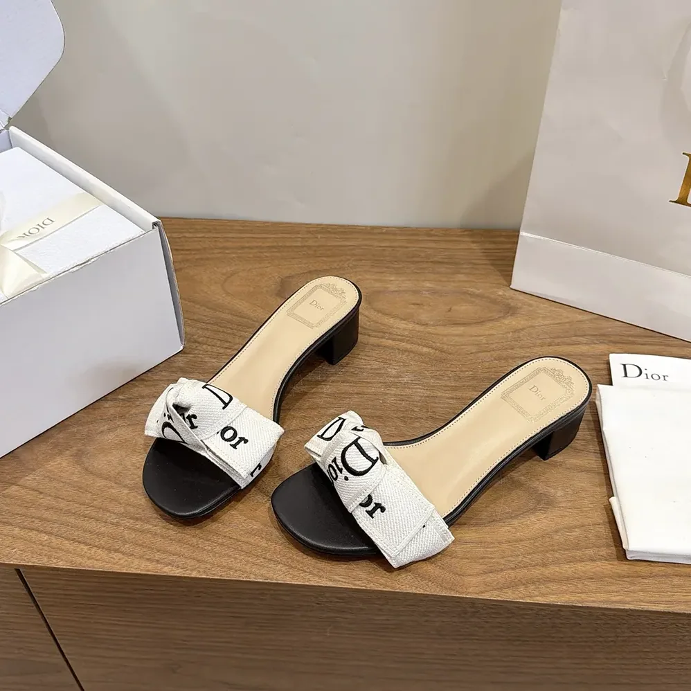 Dior J'Adior Heeled Slide Black Embroidered Cotton for Women Dior J'Adior Heeled Slide Black Embroidered Cotton for Women