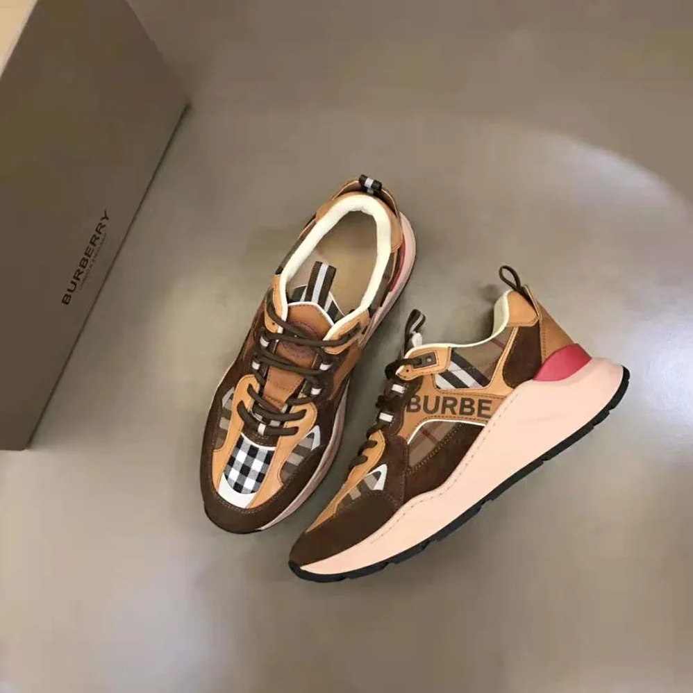 Burberry Logo Print Suede and Mesh Sneakers for Men in Brown Burberry Logo Print Suede and Mesh Sneakers for Men in Brown
