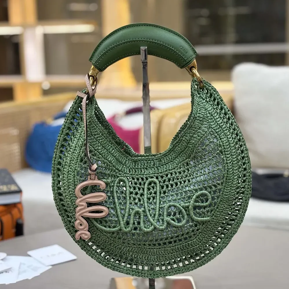 Chloe Summer Banana Hobo Bag In Raffia for Women in Green
