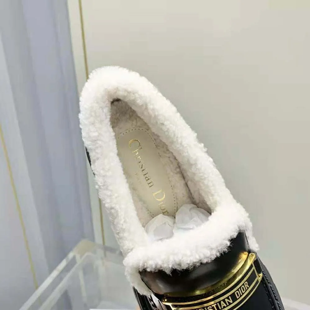 Dior Code Loafer Black Brushed Calfskin and White Shearling for Women Dior Code Loafer Black Brushed Calfskin and White Shearling for Women
