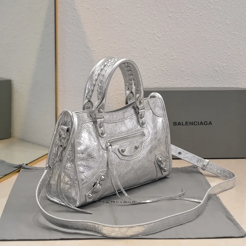 Balenciaga Le City Medium Bag Metallized in Silver for Women