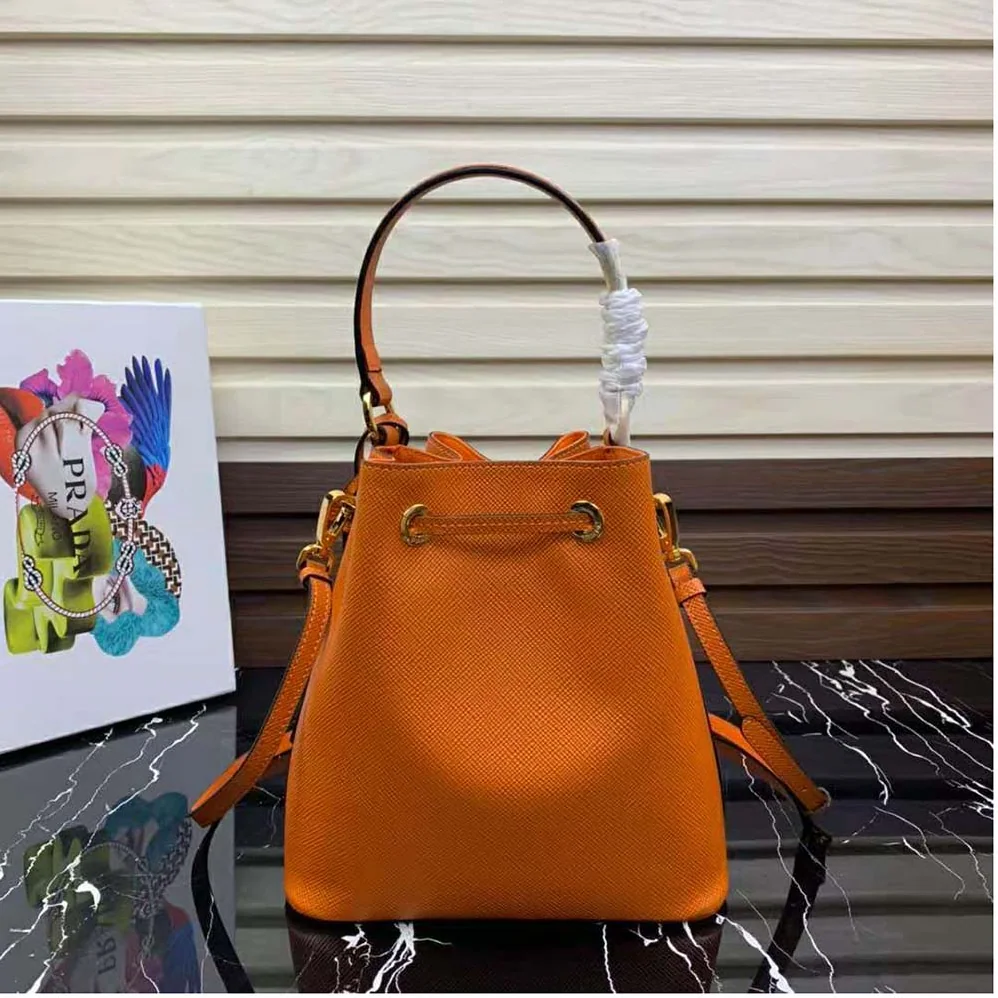Prada Saffiano Leather Bucket Bag for Women in Orange Prada Saffiano Leather Bucket Bag for Women in Orange