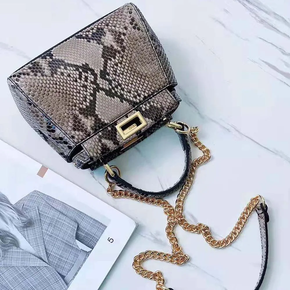 Fendi Peekaboo Iconic Mini Gray Python Bag for Women