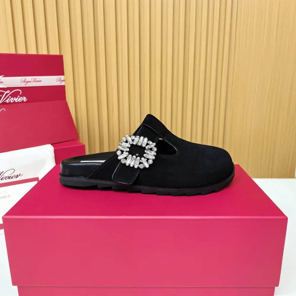 Roger Vivier Slidy Viv' Mules in Suede for Women in Black