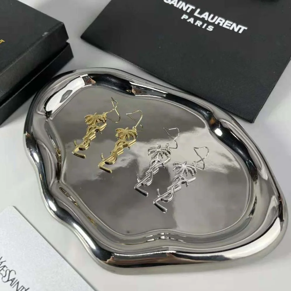 Saint Laurent YSL Monogram Palm Earrings in Metal for Women in Silver Saint Laurent YSL Monogram Palm Earrings in Metal for Women in Silver