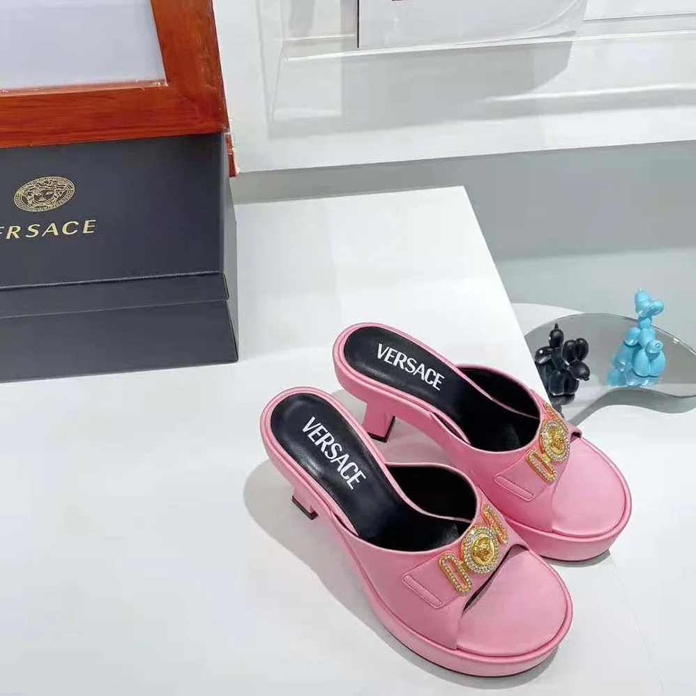 Versace Medusa Biggie Crystal Mules for Women in Pink Versace Medusa Biggie Crystal Mules for Women in Pink