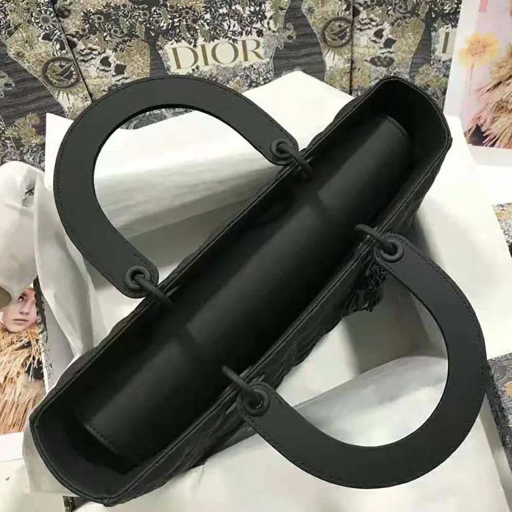 Dior Large Lady Dior Bag Black Ultramatte Cannage Calfskin for Women