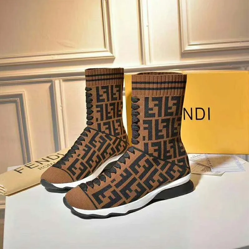 Fendi Shoes Multicolor Fabric Sneaker Boots for Women in Brown