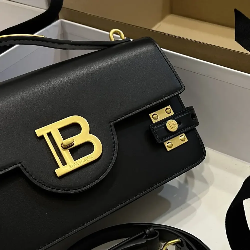Balmain Smooth Leather B-Buzz 24 Bag for Women in Black